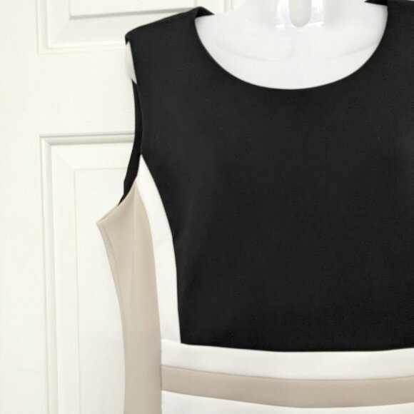 Calvin Klein Women's Colorblocked Scuba Sheath Dress Size 14 Black/Cream/White - Picture 3 of 10